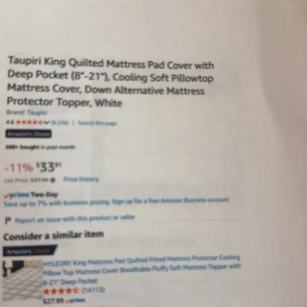 Premium White Quilted Mattress Pad - King